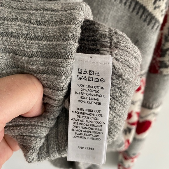 Kaisley grey, white and red sweater, small, with hood & Pom Poms. Adorable.(NWT) - Picture 7 of 10